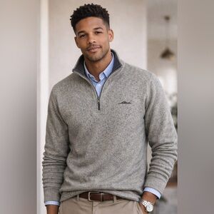 Eddie Bauer Men TXL Heathered Tan Fleece 1/4 Quarter Zip Pullover Casual Sweater